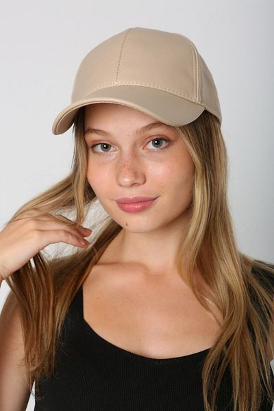 Luminos Butik Beige Leather Baseball Hat - Plain Visor, Simple Stylish Design Spk1104