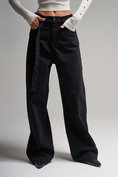 its basic Černý dámský denim Super Baggy s kamenným detailem - dlouhý pásek