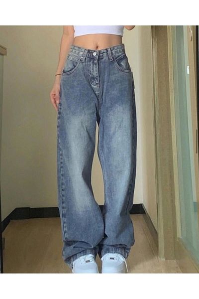 1blood Φαρδύ παντελόνι Y2k Blue Washed Baggy Jean