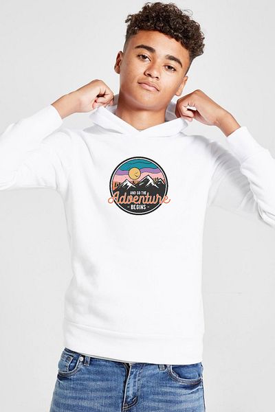 Tshirthane And So The Adventure Begins Hanorac alb cu glugă pentru copii 3ip