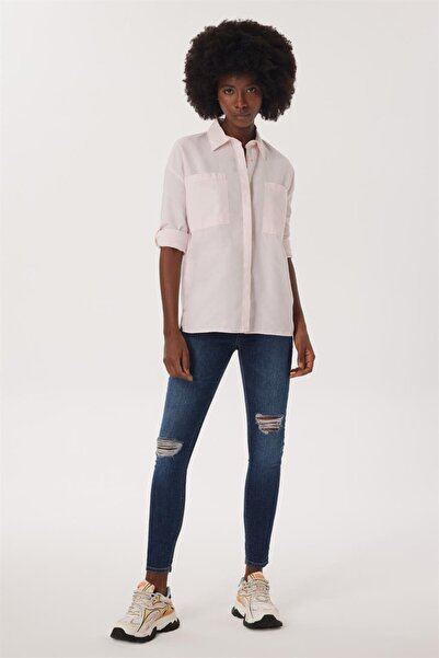 Lee Cooper Γυναικείο πουκάμισο Mindy από 100% βαμβάκι, υφαντό, ανοιχτό ροζ
