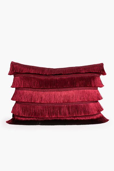 Via Bianco Claret Red Tasseled Throw Pillow Cover 35x50
