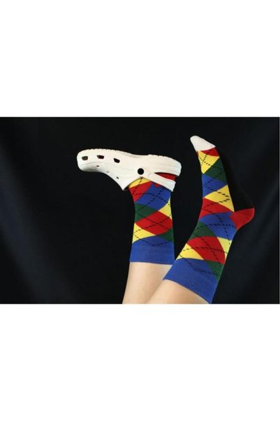 FOURSOLOS Unisex Yellow Red Plaid Pairs Blue and Colorful Checked 4 Pair Sock Set 36-41