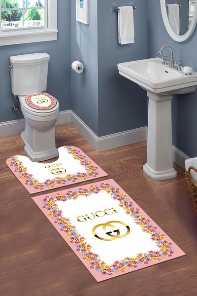 Doruklar Home Collection Σετ καθίσματος τουαλέτας 3 τεμαχίων που πλένεται με αντιολισθητική βάση με διακοσμητικό σχέδιο Σετ χαλάκι μπάνιου