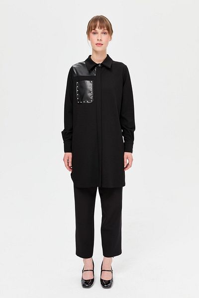 Esswaap Black Leather Tunic - Pocket Design
