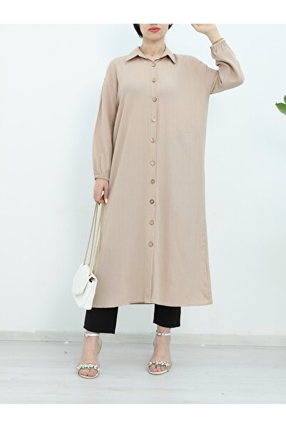 HİJABAYA Μακρύ τσαλακωμένο τουνίκ - με κουμπιά στο λαιμό και ελαστικά μανίκια