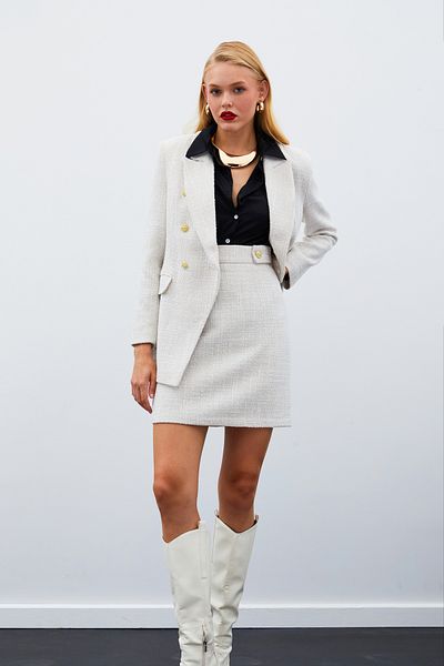 Sateen Fusta mini din tweed bej