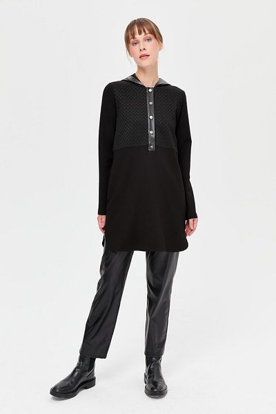 Esswaap Black Patterned Hooded Tunic