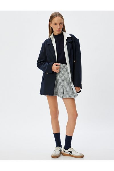 Koton A-Line Mini Tweed Skirt - Pleated and Button Detailed