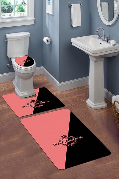 Doruklar Home Collection Σετ καθίσματος τουαλέτας 3 τεμαχίων που πλένεται με αντιολισθητική βάση με διακοσμητικό σχέδιο Σετ χαλάκι μπάνιου