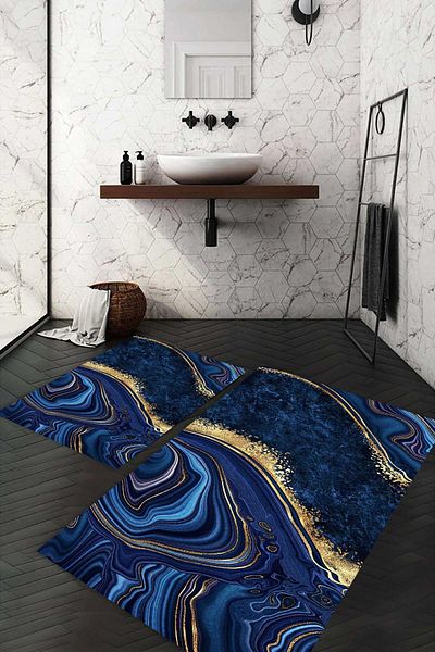 Doruklar Home Collection Imprimare digitală cu bază anti-alunecare lavabilă set de 2 covorașe de baie