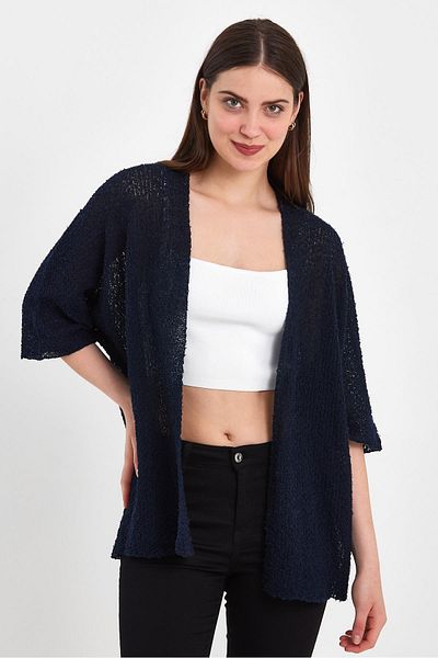 odelon Navy Blue Casual Spring Bat Sleeve Knitwear Women's Cardigan