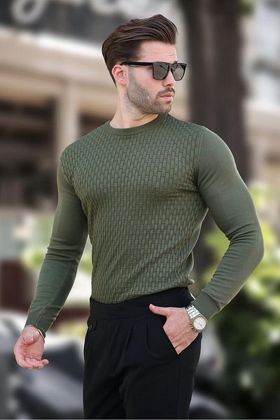 Madmext Khaki Patterned Men's Knitwear Sweater 7266