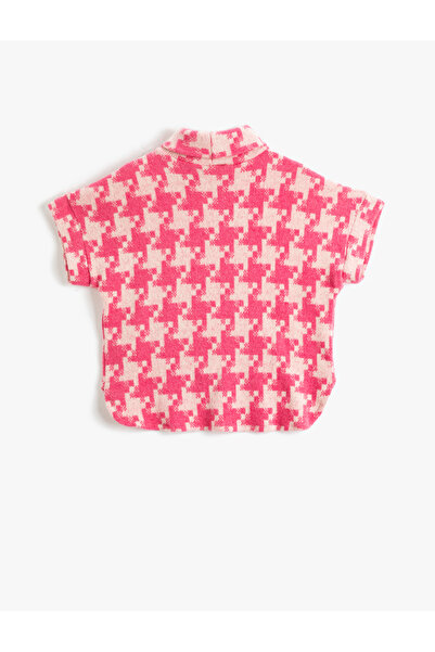 Koton Kazayağı Desenli Boğazlı Panço Sweatshirt Kısa Kollu Yumuşak Dokulu