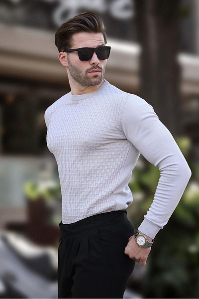 Madmext Men's Knit Sweater 7266 - Gray Patterned