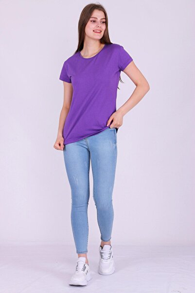 Tshirthane Purple Color 100% Cotton Crew Neck Basic Unprinted Women's Knitted Short Sleeve Tshirt