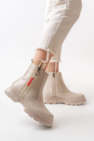 Aymood ASM-086 Cizme casual de damă bej - cu accesorii de modă, fermoar