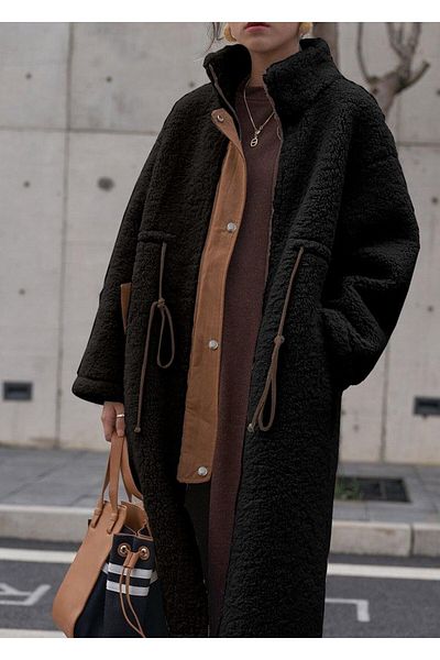 Toridas Plüsch-Winterjacke für Damen mit Reißverschluss und Schnürung an der Taille