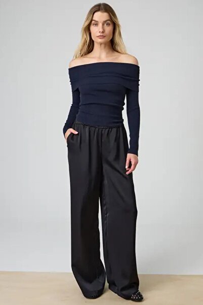 Madmext Mg2184 Model Navy Blue Madonna Collar Sweater - Long Sleeve