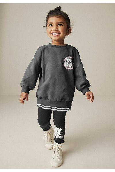 Minigimin Cicileri 101 Dalmaç Printed Girl's Set with My Mini Tights - Anthracite