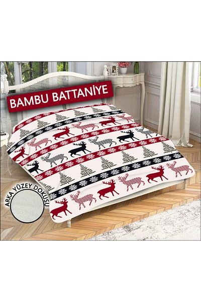 Doruklar Home Collection Decorative Christmas Patterned 100% Bamboo Fabric Blanket