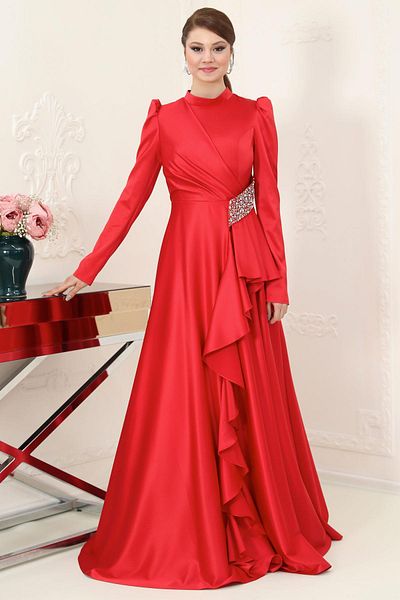 Modaviki Sn66 Model Red Nazende Evening Dress