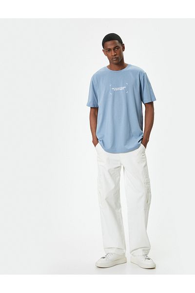 Koton Cotton Slim Fit T-Shirt - Crew Neck, Slogan Print, Short Sleeve