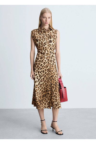 MANGO Woman Košilové šaty s leopardím vzorem