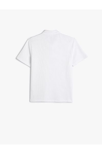 Koton Polo triko na zip s krátkým rukávem s texturou