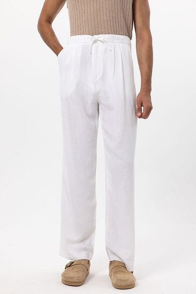 Antioch White Waist Tied Linen Blended Baggy Men's Trousers
