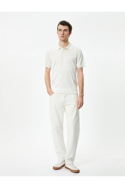 Koton Polo Neck Slim Fit T-Shirt - Thin Knitwear, Short Sleeve, Gray