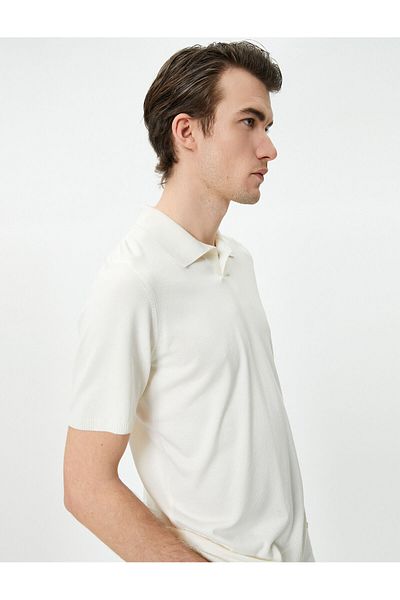 Koton Polo Neck Slim Fit T-Shirt - Thin Knitwear, Short Sleeve, Gray