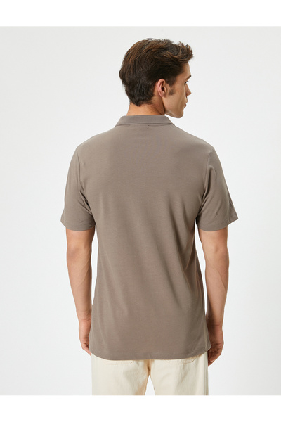 Koton Baumwoll-T-Shirt mit Polokragen und schmaler Passform – kurzärmlig