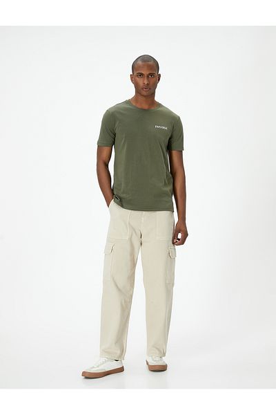 Koton Cotton Slim Fit T-shirt - Crew Lack, κοντό μανίκι και σλόγκαν με στάμπα