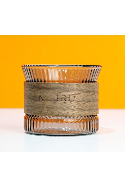 MIBRU Coffee Glass Cup with Wooden Ring Holder, 130 ml, Black