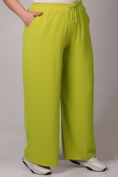 Eslina 39004 Large Size Wide Leg Burberry Trousers-Green