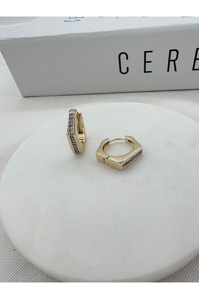 Jerie Gold Zircon Stone Pentagonal Design Imported Earrings