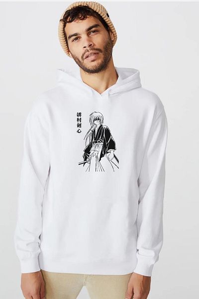 Tshirthane Αφίσα Rurouni Kenshin Ιαπωνία Λευκό ανδρικό φούτερ με κουκούλα 3 ip