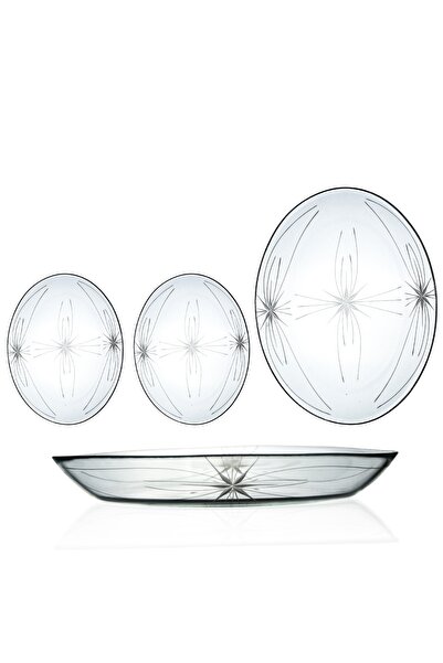 DECOCIA 3 Adet Oval Cam Salata Sunum Tabak Takımı Mira Desenli