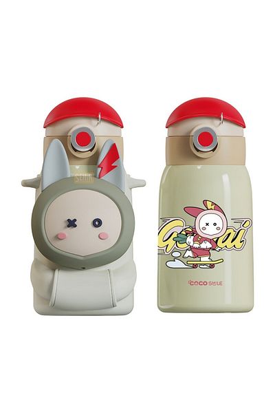 Vagonlife Cs 8098 Cute Sounding Steel Thermos Children's Water Bottle with Straw and Hanger