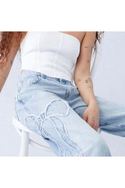 DESTİNE Day Light Butterfly Streetwear φαρδύ μπλε παντελόνι