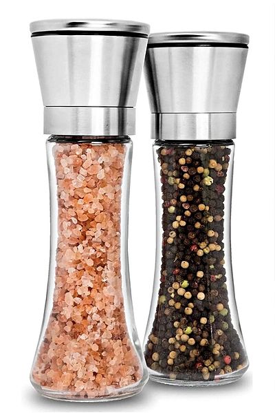 Maridet Black Pepper Salt Mill Ceramic Blade Grinder Large Size Spice Rack with Steel Lid