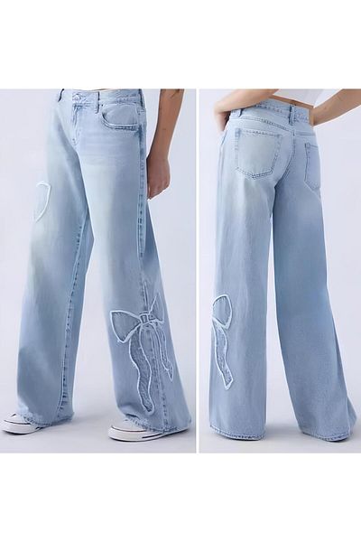 DESTİNE Day Light Butterfly Streetwear φαρδύ μπλε παντελόνι