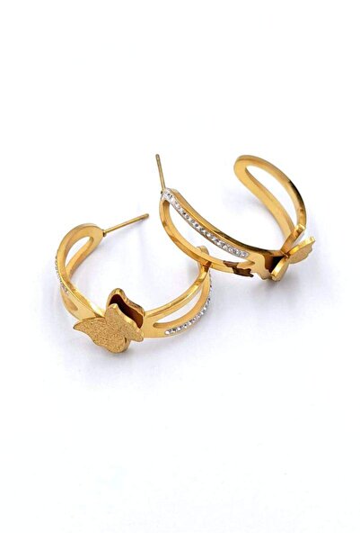 Monalisa Home أقراط من الفولاذ المقاوم للصدأ على شكل فراشة ذهبية اللون - نصف ...