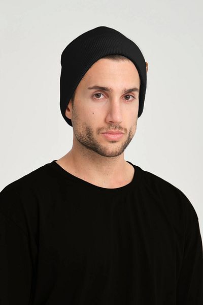 robanu Unisex Black Knitted Basic Beanie
