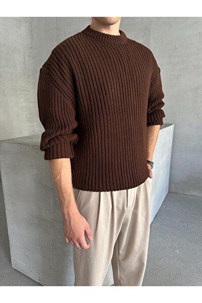 HYMAN Оребрен мъжки плетен пуловер oversize