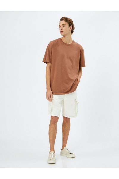 Koton Denim-Shorts, Cargo-Tasche, Nähen, detaillierte Knöpfe, Baumwolle