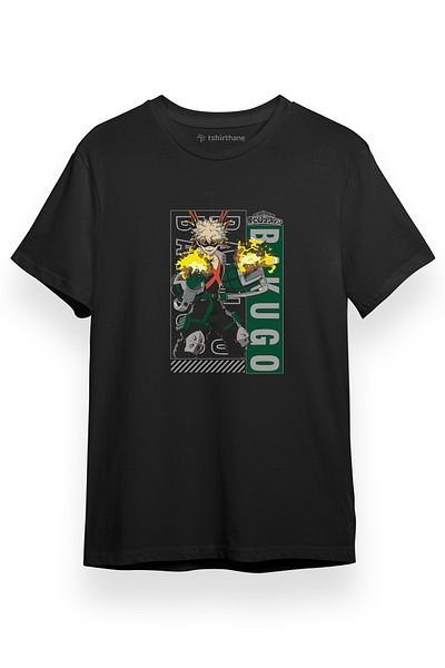 Tshirthane My Hero Academi Anime Kacchan Katsuki Bakugo Art Μαύρο κοντομάνικο ανδρικό μπλουζάκι