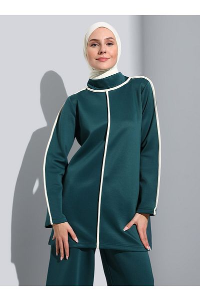 Refka Scuba Piping Detailed Double Tracksuit Set - Emerald Green - Refka
