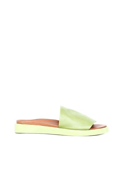 Bueno Shoes Πράσινες Δερμάτινες Γυναικείες Παντόφλες - Flat Design 01wq9103